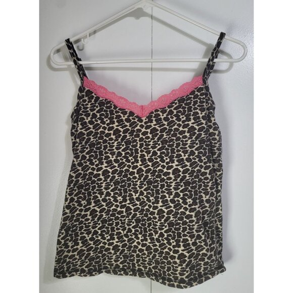 PJ SALVAGE SZ M  leopard print cami tank top pink lace adjustable straps Y2K - Picture 3 of 7